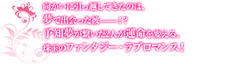 向かいに引っ越してきたのは、夢で出会った彼—！？ 予知夢が繋いだ2人が運命を変える、珠玉のファンタジー・ラブロマンス！