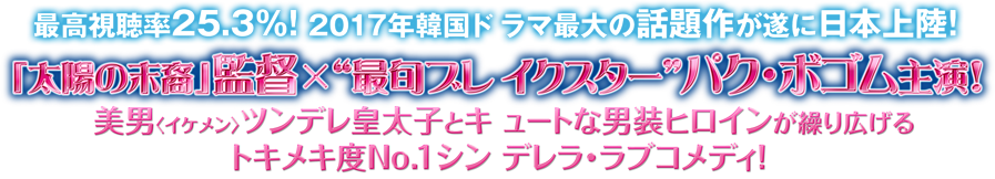 最高視聴率25.3%! 2017年韓国ドラマ最大の話題作が遂に日本上陸!　「太陽の末裔」監督×”最旬ブレイクスター”パク・ボゴム主演!　美男<イケメン>ツンデレ皇太子とキュートな男装ヒロインが繰り広げるトキメキ度No.1シンデレラ・ラブコメディ!