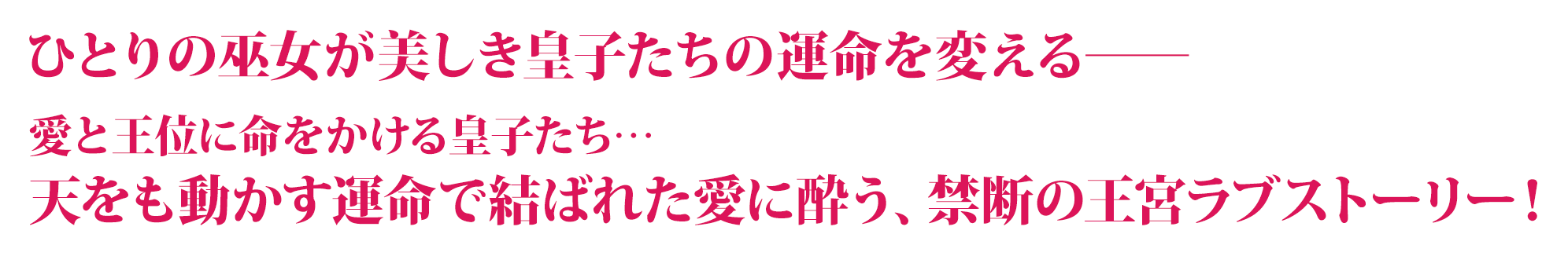 ひとりの巫女が美しき皇子たちの運命を変える――愛と王位に命をかける皇子たち…天をも動かす運命で結ばれた愛に酔う、禁断の王宮ラブストーリー！